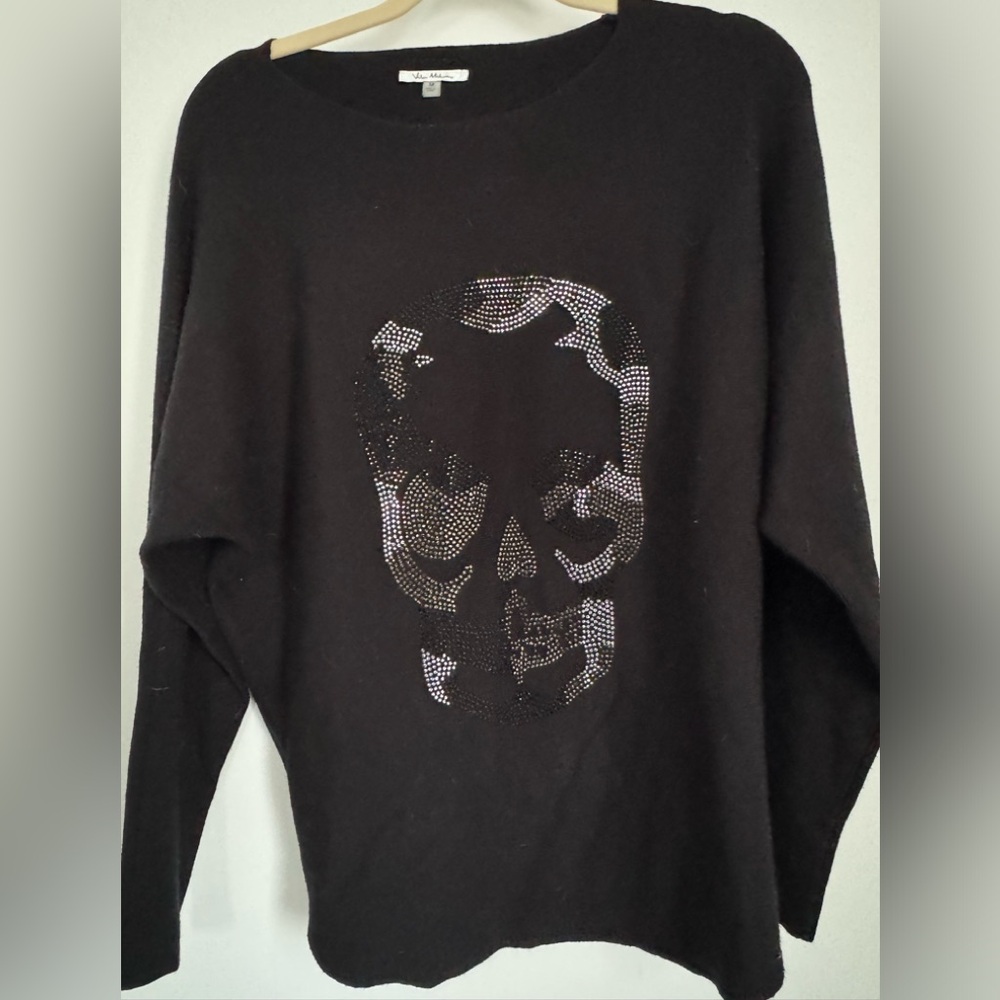 Black Rhinestone Skull Sweater Womens Size Medium By Vila Milano